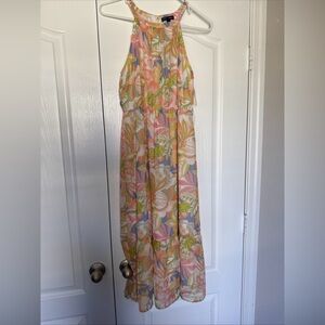 Que Floral Halter Maxi Dress - Pastel Pink & Green Small